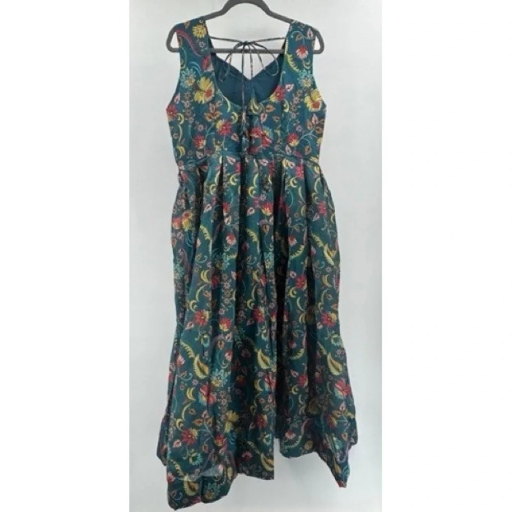 Indya Luxe NEW Teal Floral Foil Anarkali Maxi Dress XL Indian Wedding Party